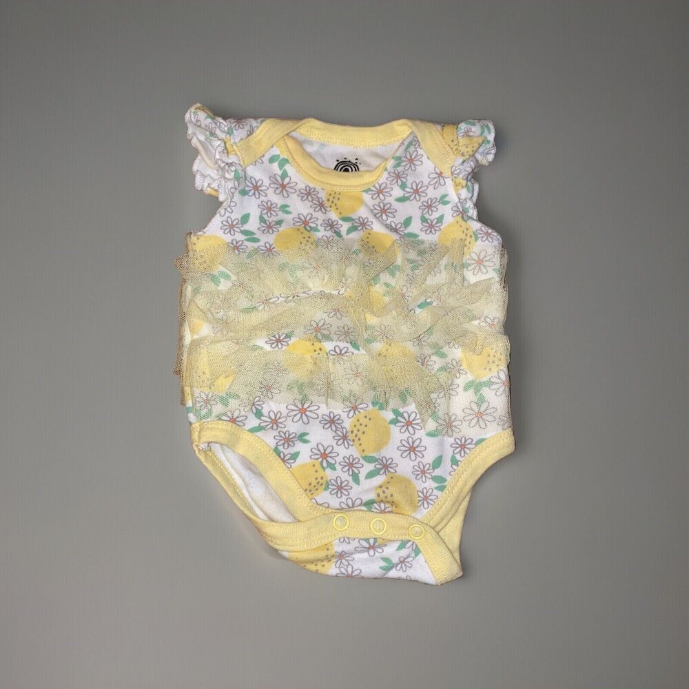 Millie & Myles  Girl’s 0-3 Months Bodysuit Lemons And Daisies Snap Bottom Ruffle